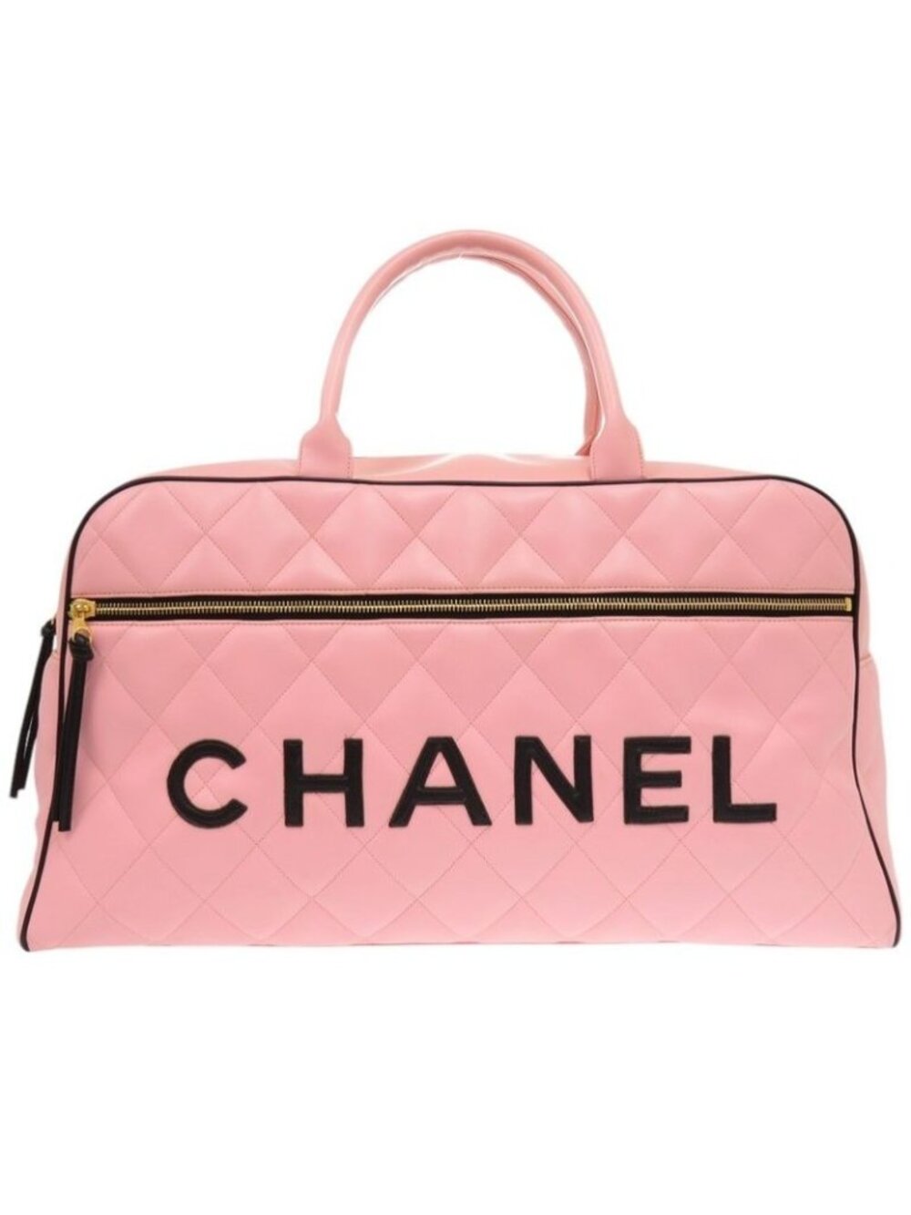 Chanel Quilted Lambskin Pink Number 3 Logo Boston Bag 0475